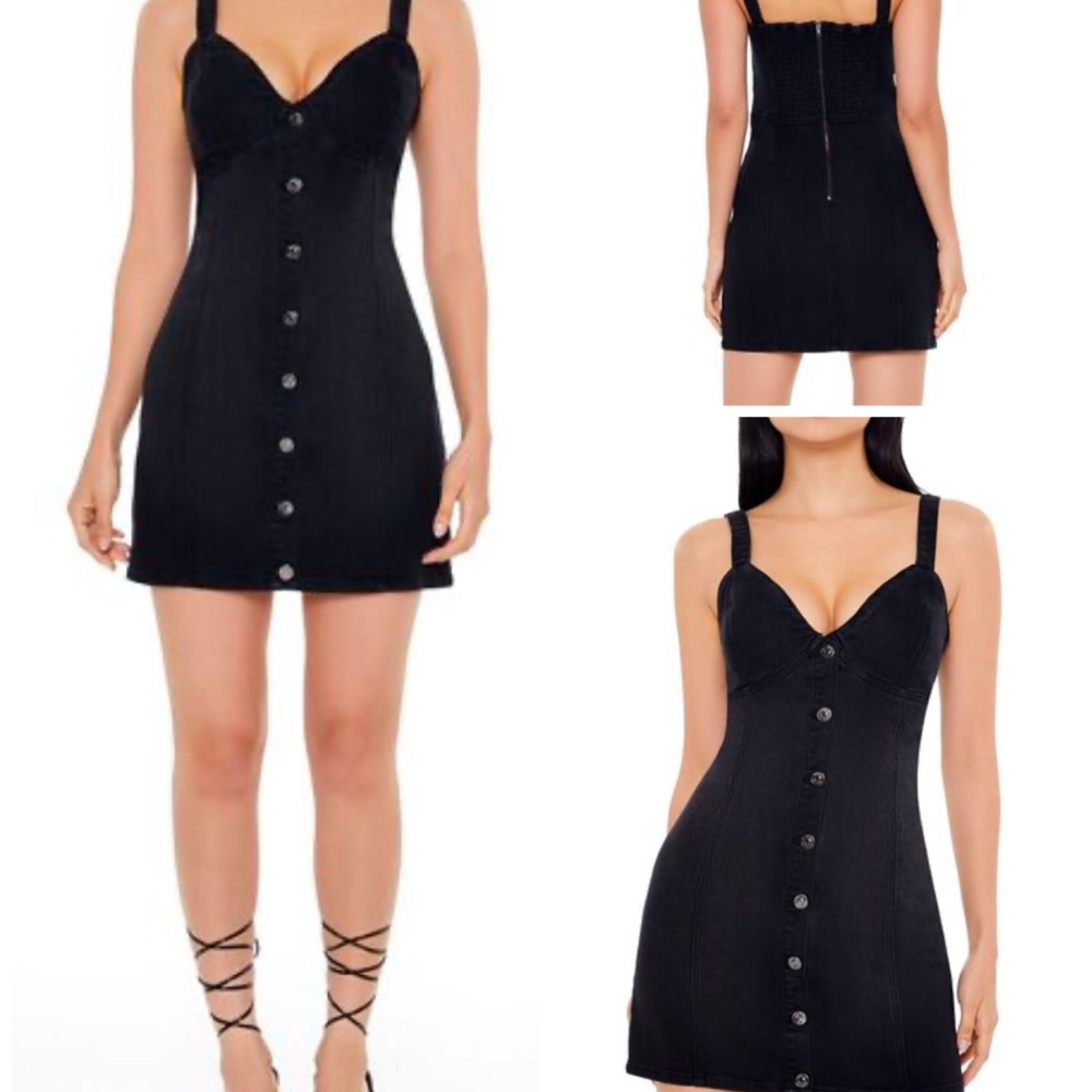 Button-Front Denim Mini Dress , zip back